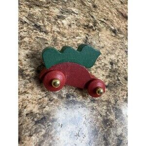 Vintage Wooden Toy Car With Christmas Tree Lapel Pin Brooch